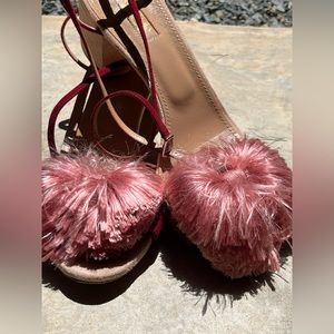 Aquazzura Firenze Powder Pom bow block heel shoes